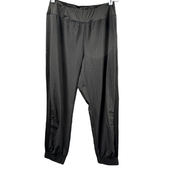 Womens Large Black Elastic Waist Jogger Pants Sleek Feel‎ Stretchy Loungewear - Picture 2 of 11